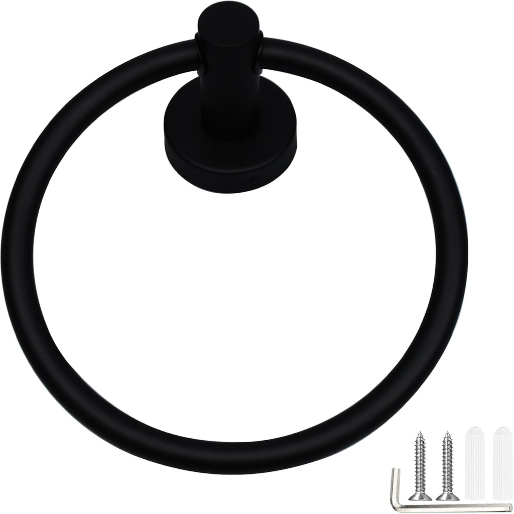 1 Pack Heavy Duty Towel Ring, Stainless Steel Bathroom Holder Chrome Towel Holder, Wall Mounted Towel Holder for Bathroom/Rustproof Modern Design,Black