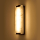 14.2in Alabaster Wall Sconce Hardwired, Large Vertical Natural Marble Wall Light Decor, LED Modern Alabaster Wall Lamp for Bedroom, Stairs, Living Room, Vanity, Bedside, Hallway, Bathroom（Black 12W）