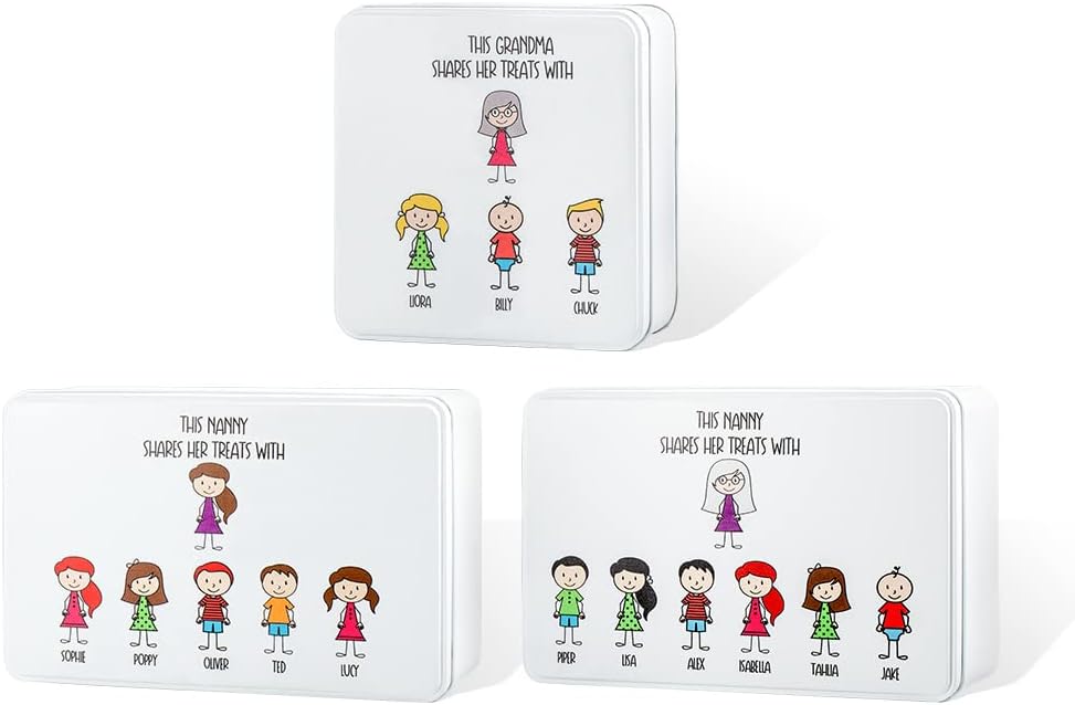 Personalized Metal Cookie Jar Tin with Names and Cartoon Images, Custom Metal Candy Biscuit Storage Box, Snack Food Containers Gift for Mother's Day Christmas Holiday Party Supplies