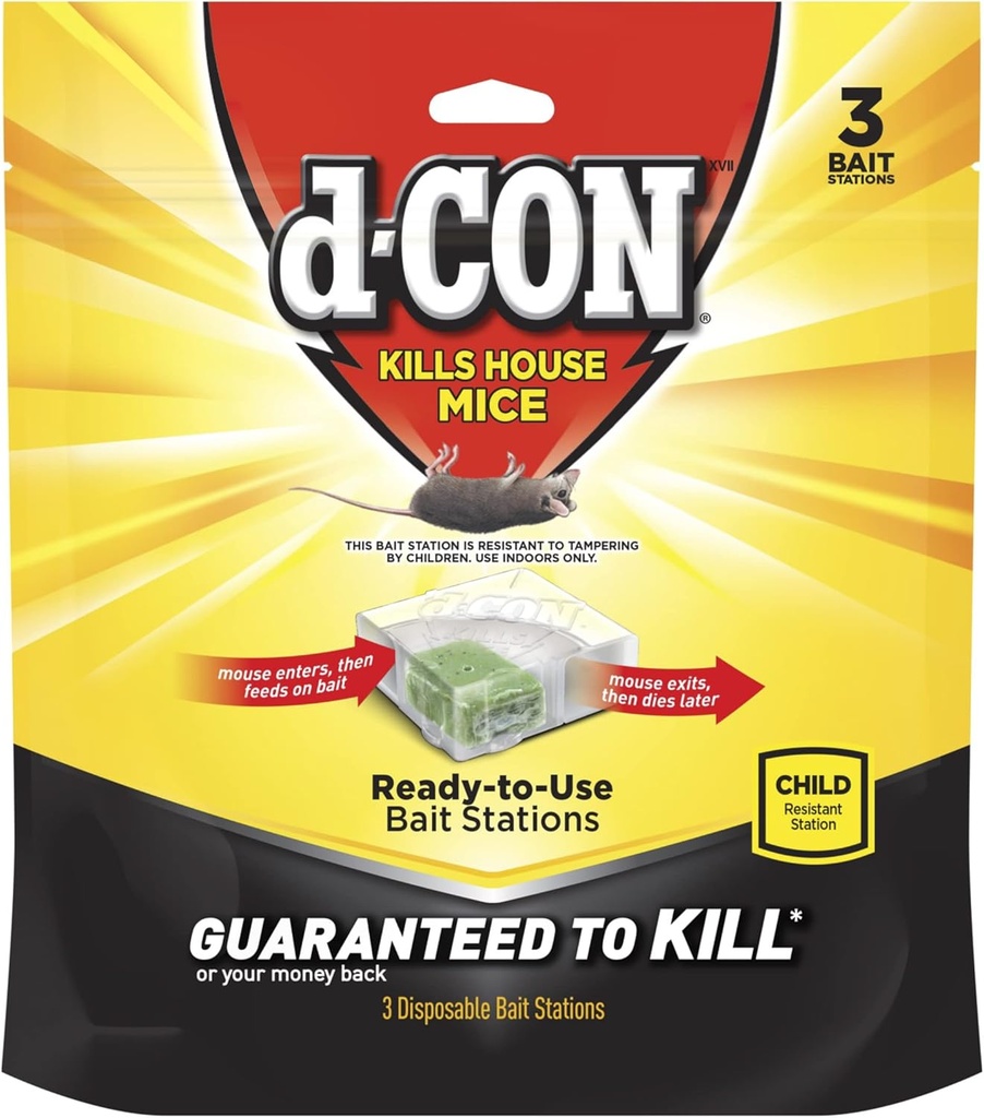 d-Con Disposable Corner Fit Mouse Bait Station, 0.5 Oz (Pack of 3)