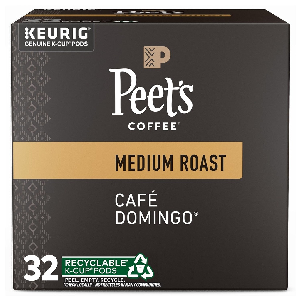 Peet's Coffee, Medium Roast Single Serve Coffee Pods - Café Domingo 32 Count (1 Box of 32 Pods)