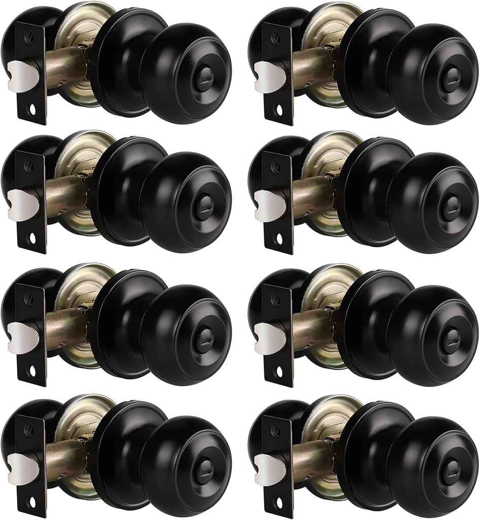 Gobrico 8 Pack Privacy Door Knobs for Bed/Bath Matte Black Finished, Keyless Interior Door Locksets, Universal for Right/Left Handing Doors