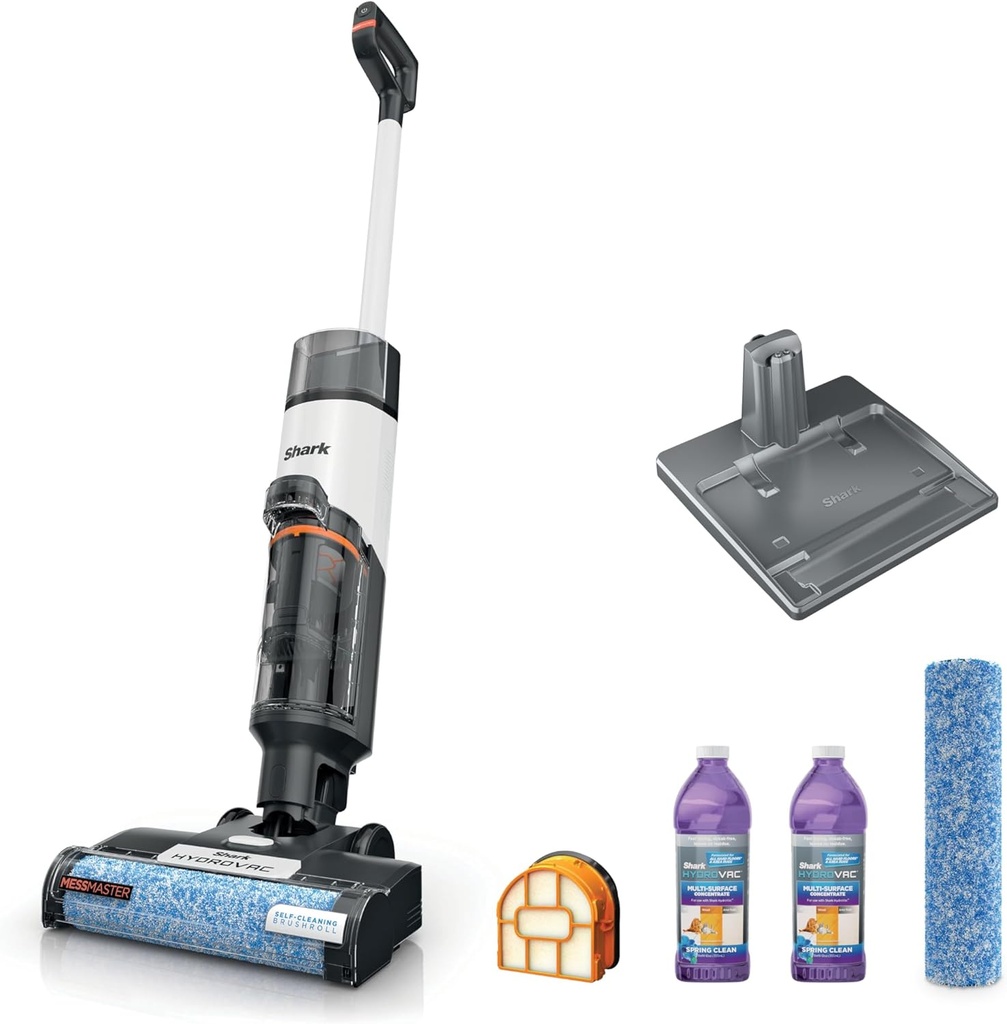 Shark | Wet Dry Vacuum Cleaner | Vacuum and Mop Combo | HydroVac MessMaster | 3-in-1 Self-Cleaning + Powerful Suction | 2 Brushrolls & 2 Solutions Included | Hardwood Floor & Area Rug Cleaner | AW261