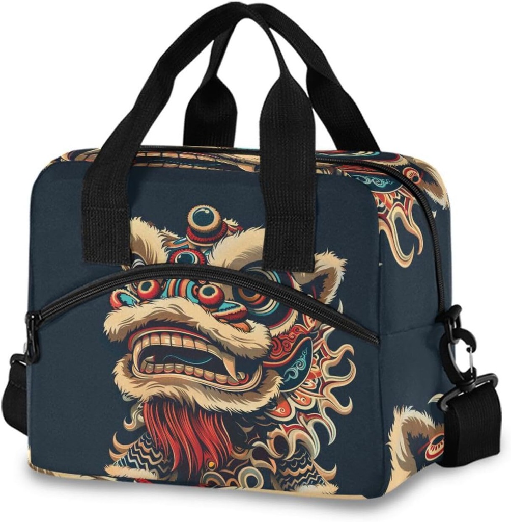 ALAZA Chinese Lion Insulated Lunch Bag Box Reusable Cooler Bags with Shoulder Strap for Women Men Adult Kids, 19-Can (12.5L)