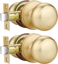 EHOMEWARE 2 Pack Interior Door Knobs Gold, Hallway/Closet Door Knobs, Passage Door Knob No Lock, Keyless Round Door Handle, Reversible for Left/Right Handed Doors, Satin Brass Finish