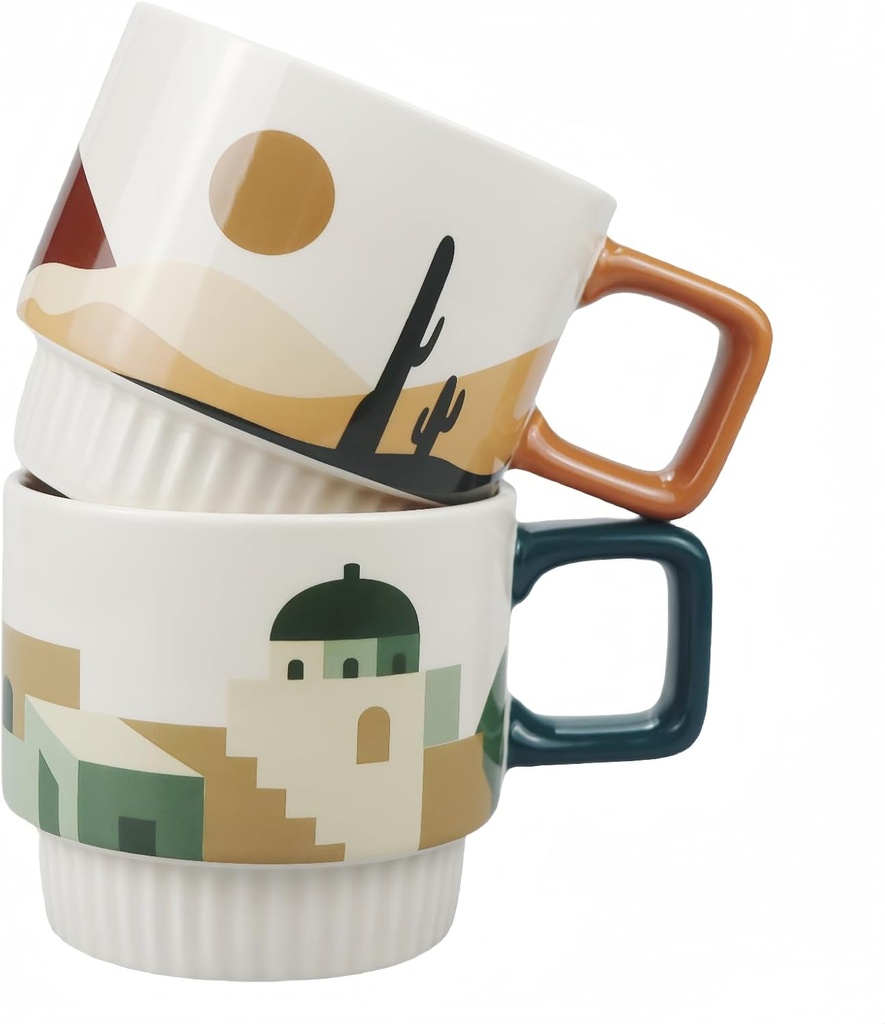 11 OZ Ceramic Coffee Mugs Set of 2，Ceramic Coffee Cups，Tea/Latte/Cappuccino/Milk/Cocoa