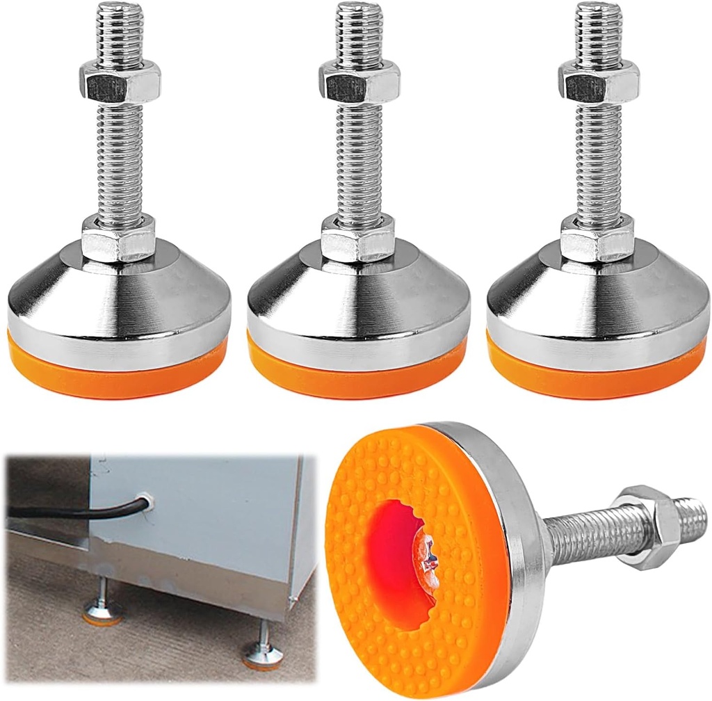 4 Pcs Heavy Duty Leveling Feet M12 Thread, Adjustable Furniture Feet 2.28" Dia Base, Anti Skid Threaded Rubber Feet, Adjustable Swivel Levelers for Furniture, Workbench, Machine (D60xM12x60)