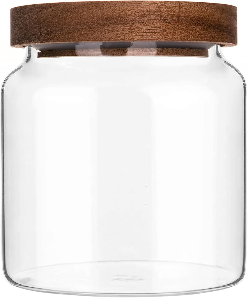 Glass Jar with Lid, 17 FL oz Airtight Glass Storage Jar Glass Food Storage Containers for Kitchen Counter, Pantry, Decorative Jar for Coffee, Sugar, Candy Cute (Wooden 17 FL OZ)