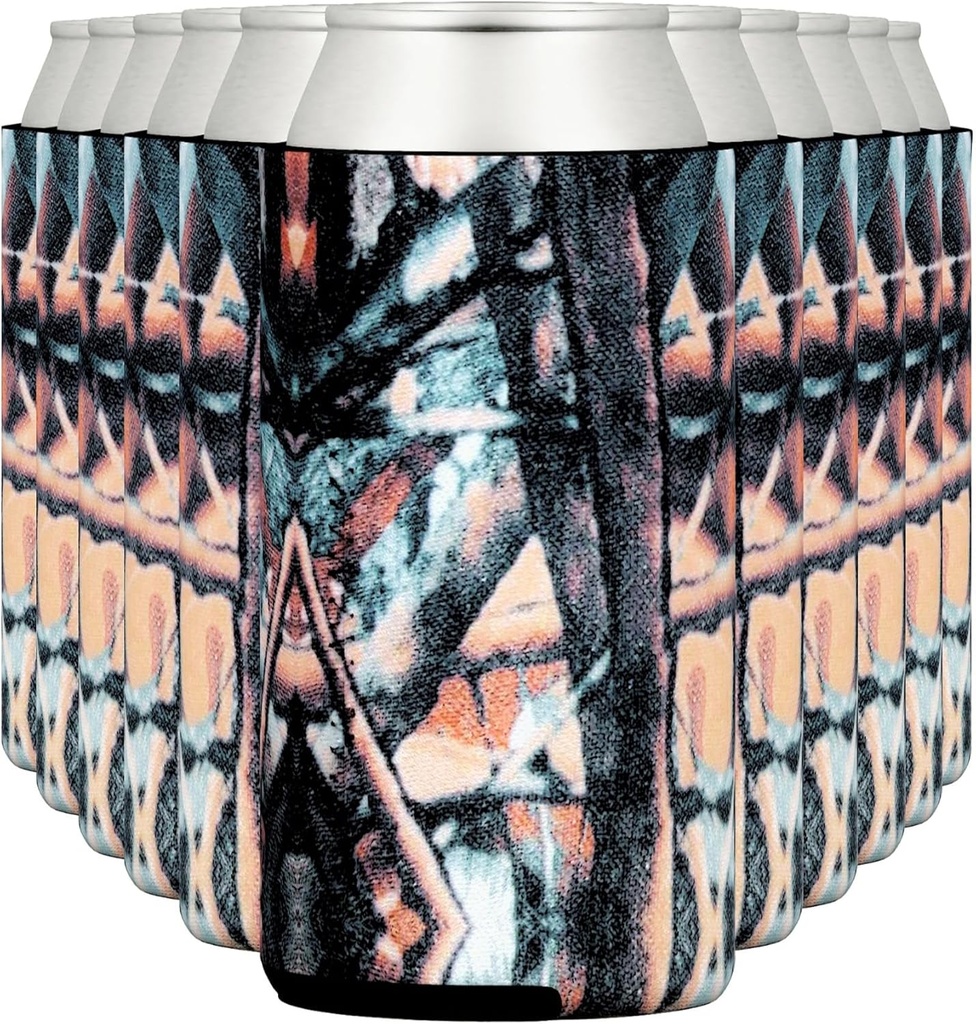 TahoeBay Slim Can Cooler Sleeves (12-Pack) Skinny Tall Cans 12 Oz Bulk Thin Seltzer Fit Sublimation Blanks for Vinyl Plain Blank Foam Beer Bottles Black White Assorted Solid Set (Camo)