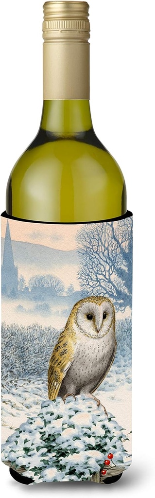 Caroline's Treasures ASA2157LITERK Barn Owl Wine Bottle Hugger Bottle Cooler Sleeve Hugger Machine Washable Collapsible Insulator Beverage Insulated Holder