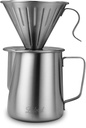 Pour Over Coffee Maker, 304 Stainless Steel wIth 100 pcs V60 Paper Filters & 600ml Milk Frothing Pitcher, for Home & Camping