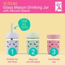 Elk and Friends Kids + Toddler Glass Cups | The Original 8oz Glass Mason Jar with Sleeves + Lids | Silicone Straws + Stopper | Smoothie Cup | Food Storage | Spill Resistant | Dishwasher Safe | 4 Pack