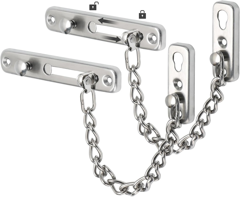 Alise Chain Door Guard Lock，Door Chain Locks with Safety Spring Anti-Theft Press Latch,Chain Locks for Inside Door and Extra Front Door Lock, Brushed Nickel(2 Pack)
