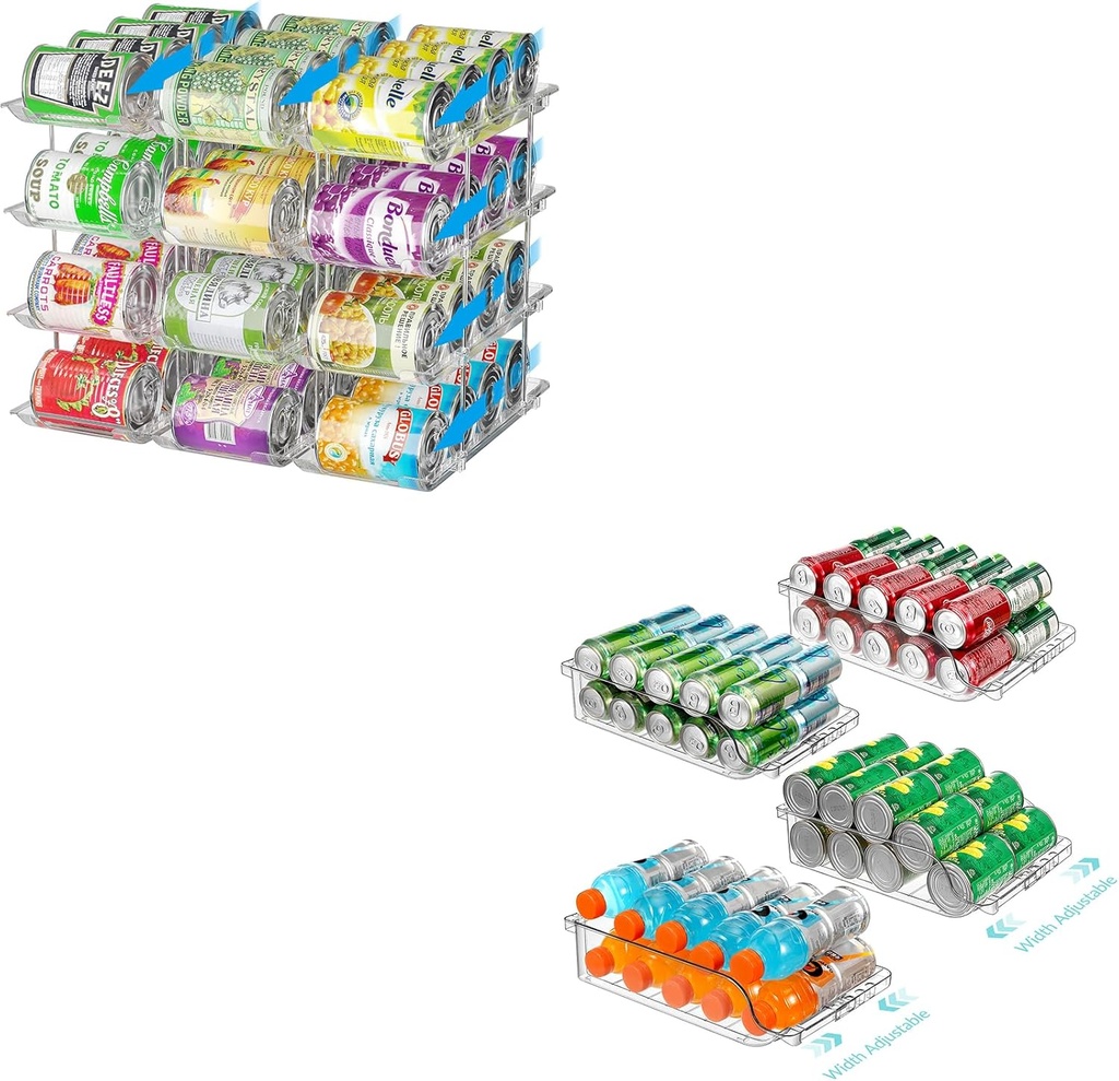 Stackable 4 Tiers Can Organizer Pantry 4 Packs Clear Width Adjustable Soda Can Organizer for Refrigerator