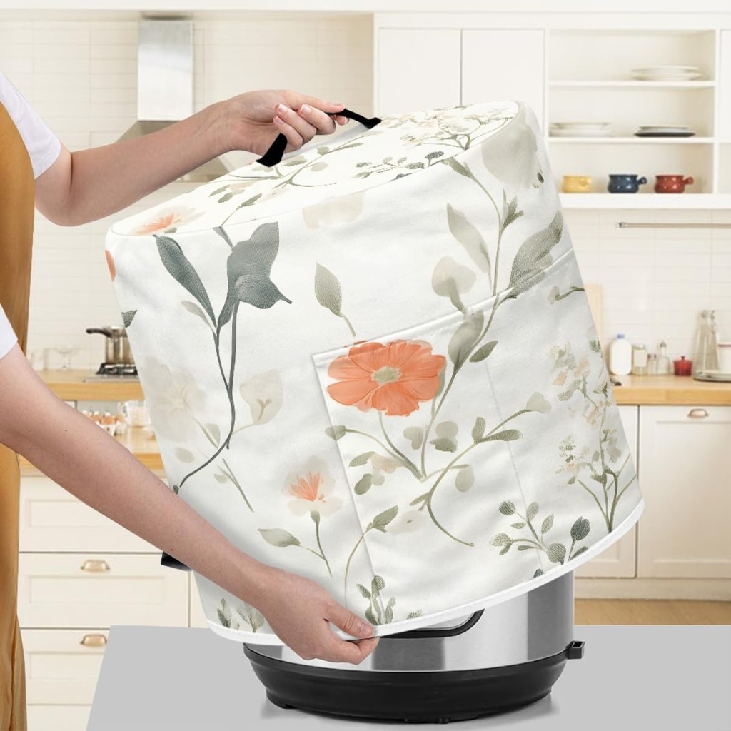 Kitchen Appliance Accessories Dust Cover for 3-6-8 Quart Instant Pot, Pressure Cooker, Air Fryer & Crock Pot,Decorative Appliance Dust Cover with Top Handle & Storage Pockets (Floral-9, 6 Quart)