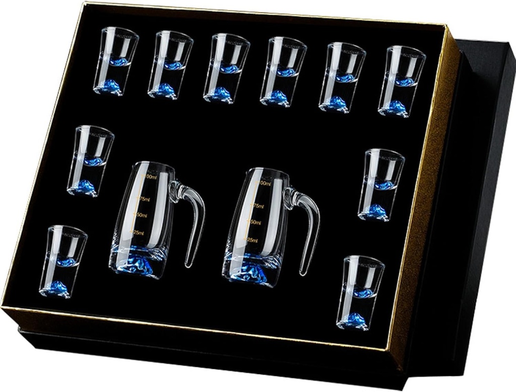 中式一口杯小酒盅绿松石白酒杯 轻奢高档礼盒装 水晶玻璃礼品杯套装 Wine Glasses Set of 12, European-Made Lead-Free Crystal, Classic Stemmed, Professional Quality Red Wine Glass Gift Set