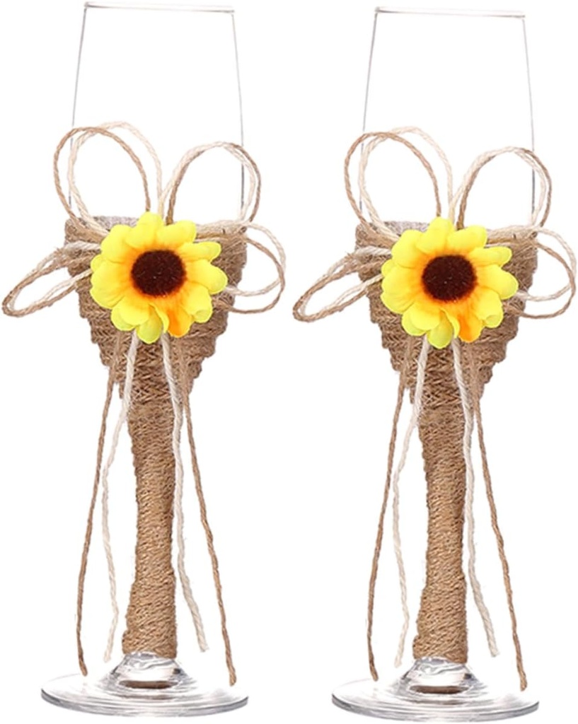 Creative Sunflower Rope Wrapped Glass Goblets Rustic Elegant Wine Glasses for Wedding Party Home Bar Ktv and Restaurant Use