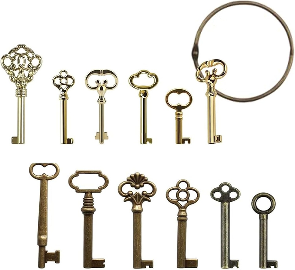12Pcs Keys,Universal Skeleton Key Set for Antique Dresser, Chinese Cabinet, Antique Furniture and Old Style Cabinets or Doors, Collectible Gift Key Replacement