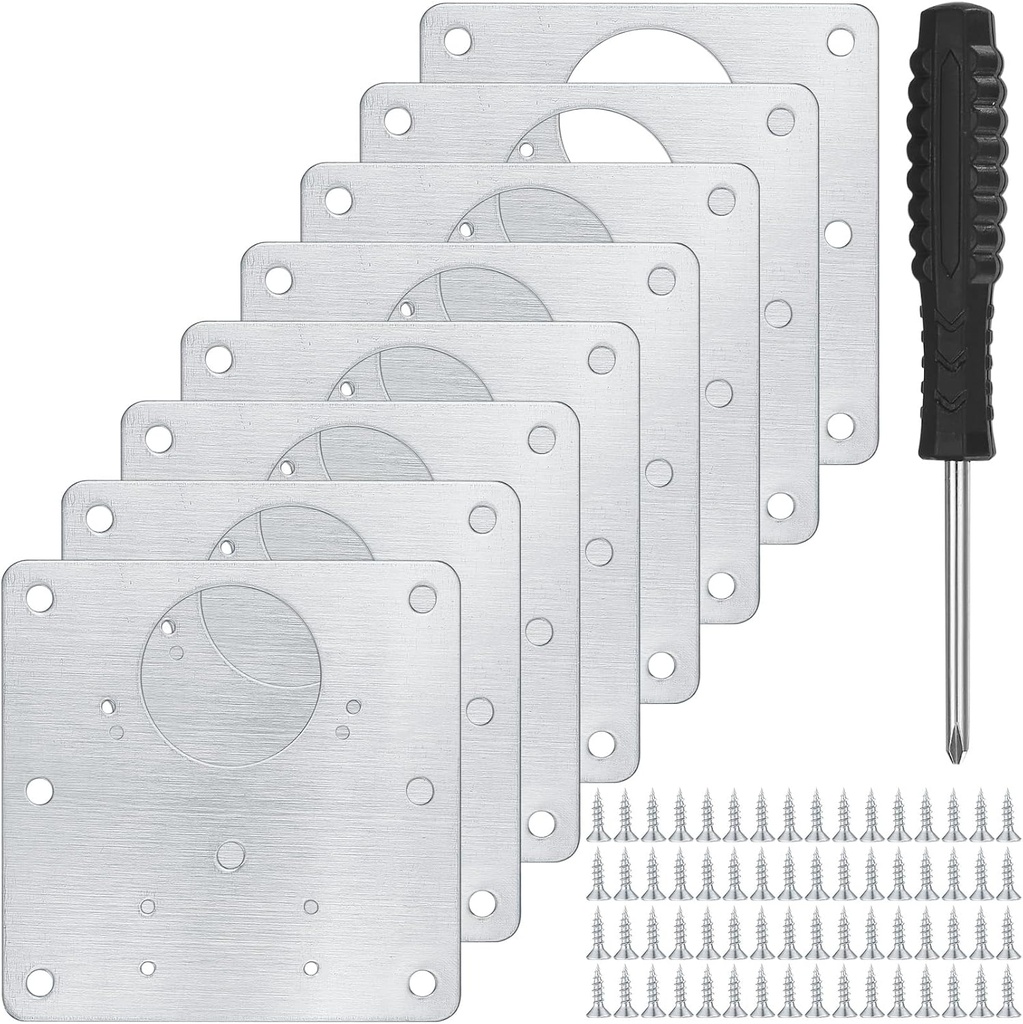 10 Pcs Cabinet Hinge Repair Plates Kits, Kitchen Cupboard Door Hinge Repair Plates, Stainless Steel Hinge Repair Fixing Bracket Plate Kit with Screws/Screwdriver for Kitchen Furniture Cabinet Door