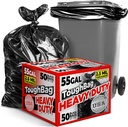 ToughBag 55 Gallon Trash Bags, 2.5 Mil Contractor Bags - 50 Count, Large 55-60 Gallon Trash Can Liners, Black Contractor Garbage Bags, 38 x 58" - Made in USA