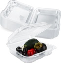 100 Pack Clear Plastic Clamshell Food Containers 8" x 8" x 3" Hinged Lids for Salads, Pasta, Sandwiches, To Go Containers