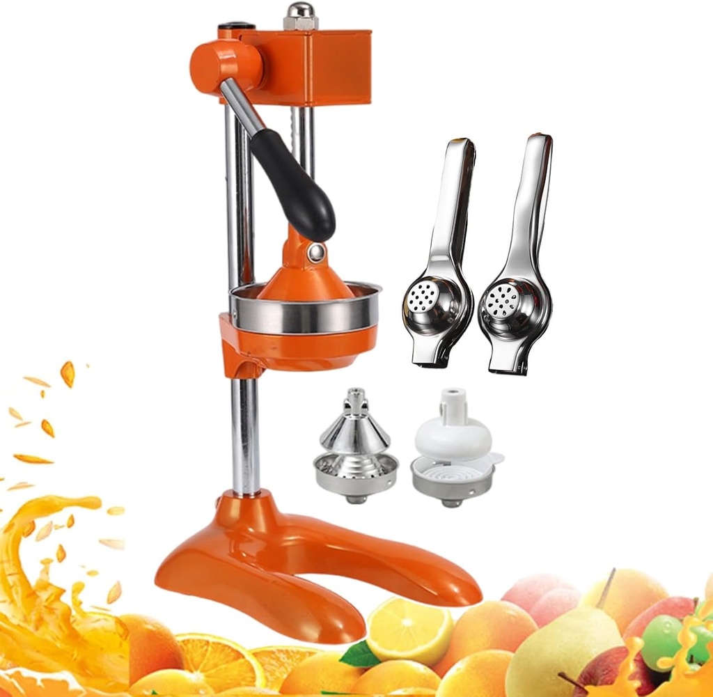 Manual Juicer Machine, Professional Citrus Squeezer and Crusher w/2 Molds, Stainless Steel Hand Press Fruit Juicer Manual Juicing Tool for Commercial and Home Use - White/Orange,orange
