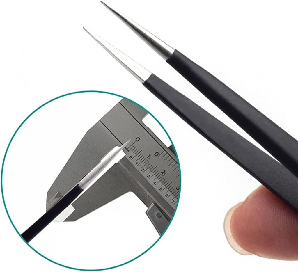 Precision Tweezers Set - 6PCS Anti Static ESD Industrial Tweezers Kit Matte Black, Fits for Electronics Repair, Soldering, Craft, Laboratory Work