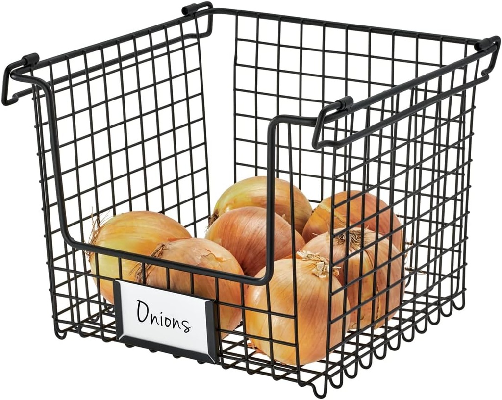 iDesign Classico Storage Basket with Handles for Pantry, Kitchen, Bathroom, Countertop, and Desk Organization, Stackable-Medium