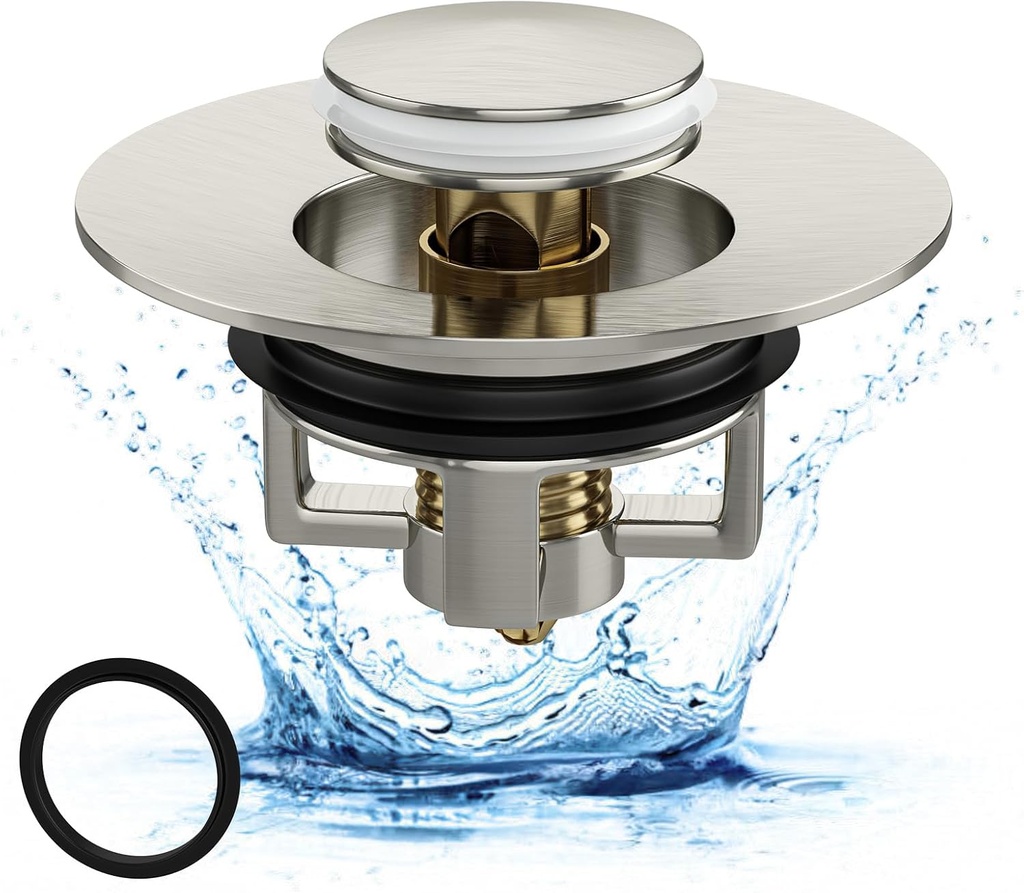 Universal Bathroom Sink Stopper, Bathtub Drain Cover, Pop Up Bathroom Sink Drain Strainer with Hair Catcher (Brushed Nickel)