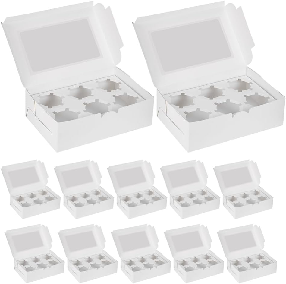 VOSAREA 15pcs Window Cupcake Boxes Compartment Paper Muffin Holders for Birthdays Holiday Parties and Special Occasions Sturdy Design for Secure Transport and Display