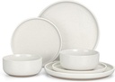 HaWare Stoneware Dinnerware Sets, 6-Piece Plates and Bowls Set for 2, Dishes Set for Home Restaurant, Speckled Milky White
