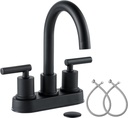 VXV Bathroom Sink Faucet 4 Inch 2 Handle Centerset Utility Lavatory Vanity Modern 360 Rotating Black Water Faucet with Pop-up Drain Stopper Assembly and Supply Lines Fits 2 Hole