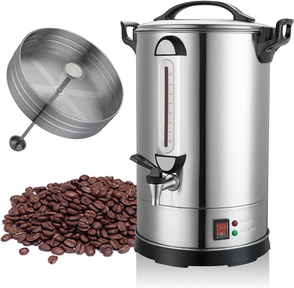 Commercial Coffee Maker 100 Cup Coffee Urn Hot Beverage Dispenser 4 Gallon 16L Large Coffee Urn Dual Layers 304 Stainless Steel 1300W Fast Brew Percolator For Business, Catering, Church