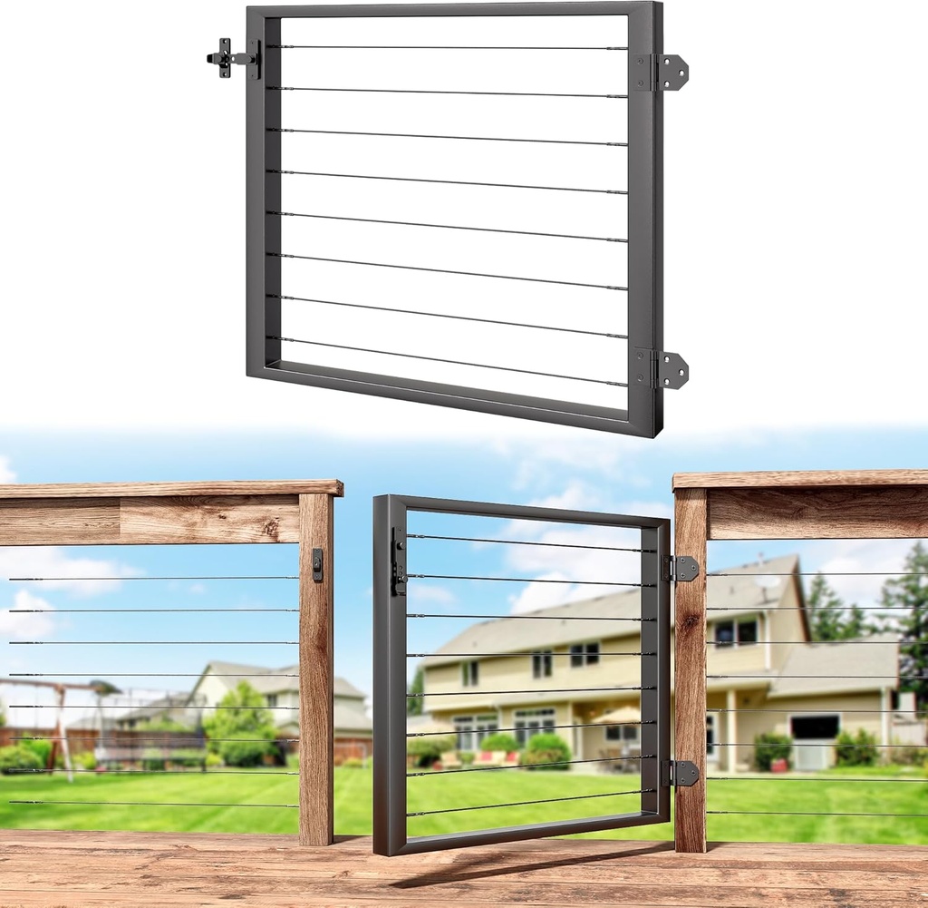 Cable Railing Gate for Wood Metal Cable Railing System Stainless Steel Fence Gate (Left Hand in Swing, Black)