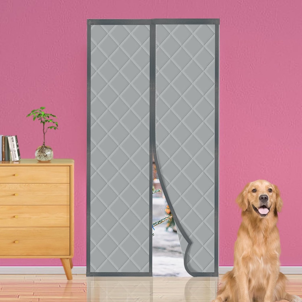 Magnetic Insulated Door Curtain - Windproof Heavy Soundproofing, Oxford Cloth Polyester Cotton Thermal,(Fit for Door Size:36x82 Inch,Screen Itself Size:38x83 Inch, Grey)