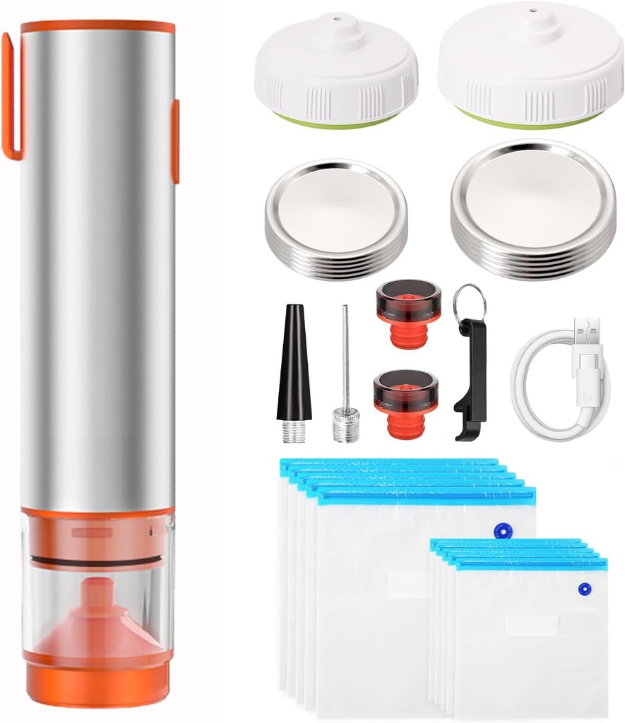 5 in 1 Food Saver Vacuum Sealer Machine Kitchen Gadgets—Smart Preserve Compact Cordless Handheld Vacuum Sealer, for Mason Jars, Wine Bottles, Sous Vide Bags, Food Storage Containers(27)