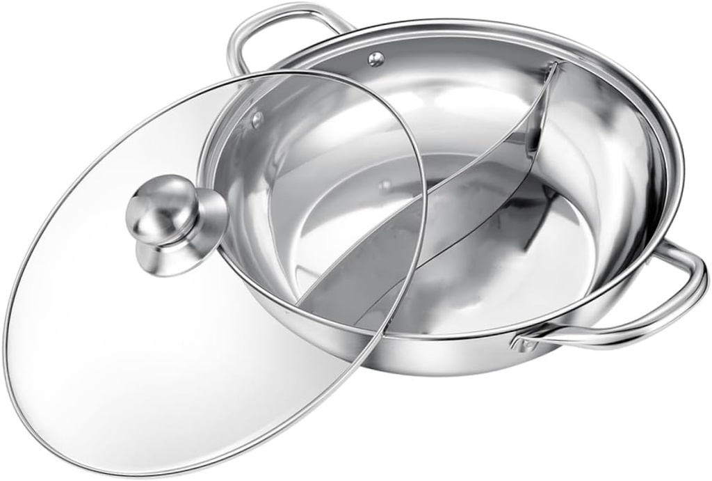 Ciieeo 1set Stainless Steel Double Flavor Hot Pot Household Multi-purpose Stockpot Lid Design for Induction Gas and Electric Stoves for Chinese Style Cooking