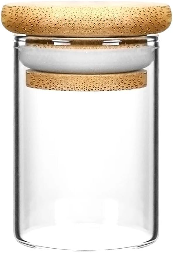 Human Objects 2oz Bamboo Lid Suction Glass Jars - 3.5 Grams - 200 Count - Refillable Airtight Containers for Spices, Candles, Herbs, Cosmetics, Skincare, Cookies, Rice, Pasta, Food Storage, & More