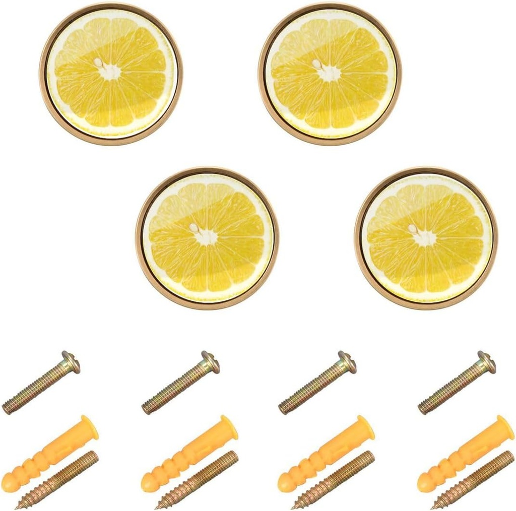Nander 4Pack Cabinet Knobs,Lemon Citrus Slices Drawer Knobs,Cabinet Furniture Knobs Pulls Handles for Home Office Wardrobe Dresser Storage Cupboard