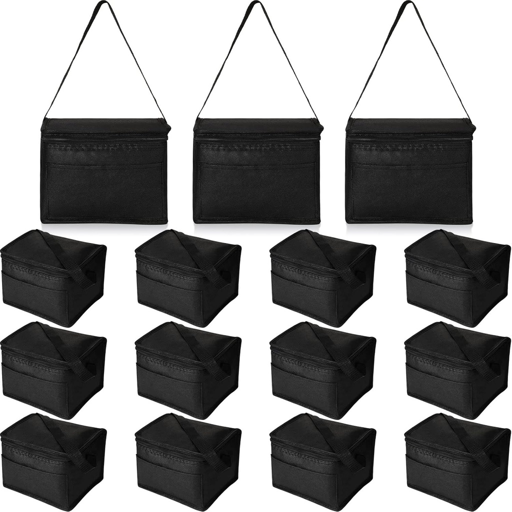 Nuogo 15 Pack Insulated Lunch Bags Bulk, Reusable Cooler Boxes, Leakproof Lunch Boxes Set, Waterproof Thermal Coolers, Insulated Beverage Bag for Women Men Work Picnic Beach(Black)