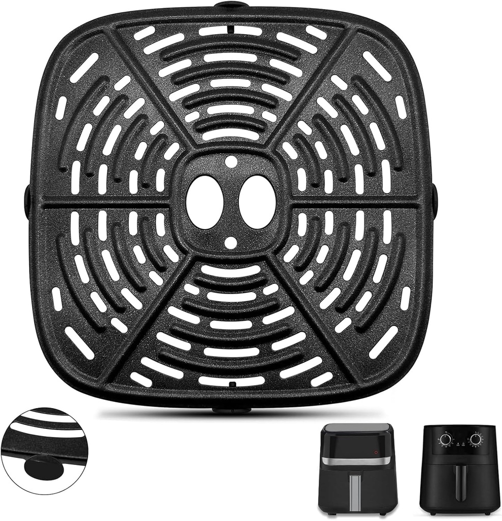 Air fryer Grill Pan for BLACK+DECKER Purify 4QT Air Fryer, 8.07×8.07 IN Air Fryer Replacement Parts Grill Plate Crisper Plate Accessories Tray Rack for Holstein Housewares 4.4QT Air Fryer