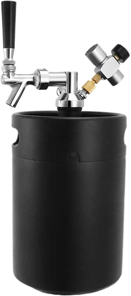 1Pcs Pressurized Keg System 5L Mini Keg Growler & Beer Faucet & Co2 Regulator Portable Draft Beer Dispenser(Black)