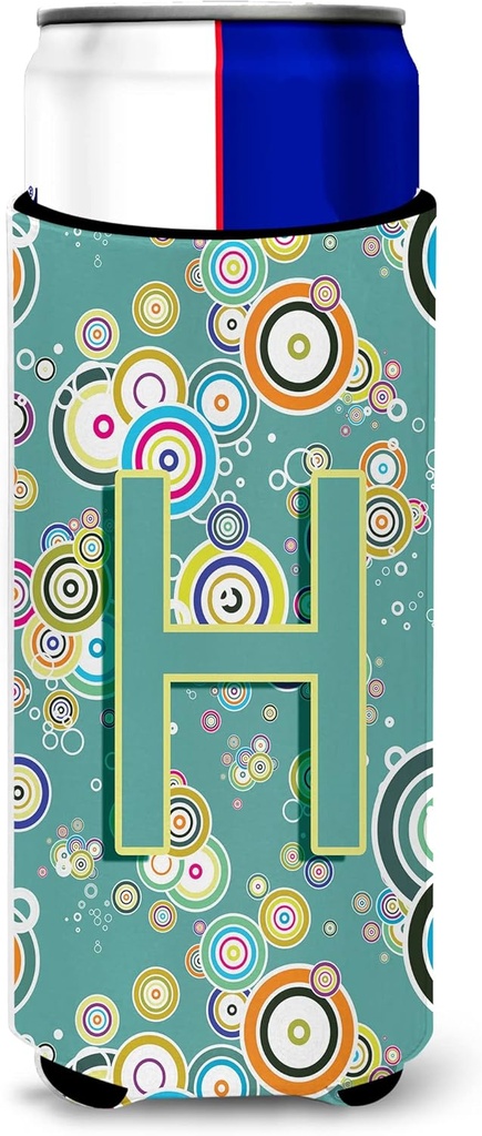 Letter H Circle Circle Teal Initial Alphabet Ultra Beverage Insulators for slim cans