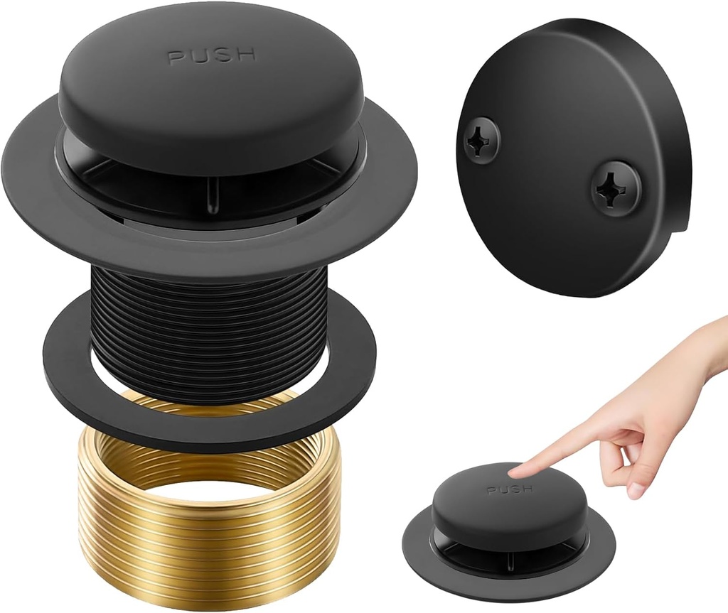 Tip-Toe Tub Drain, Bathtub Drain Replacement Kit, with 2 Hole Overflow Panel, Equipped with Universal Fine/Coarse Thread Adapter, Bathroom Bathtub Drainage Kit (Black)