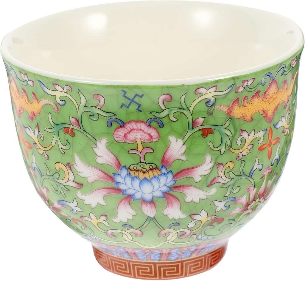 Chinese Handmade Kungfu Tea Cup 130ml Floral Pattern Ceramic Tea Mugs Porcelain Tea Cup Tea Bowl Japanese Tea Cup Sake Cup Tea Accessories Drinkware(Light Green)