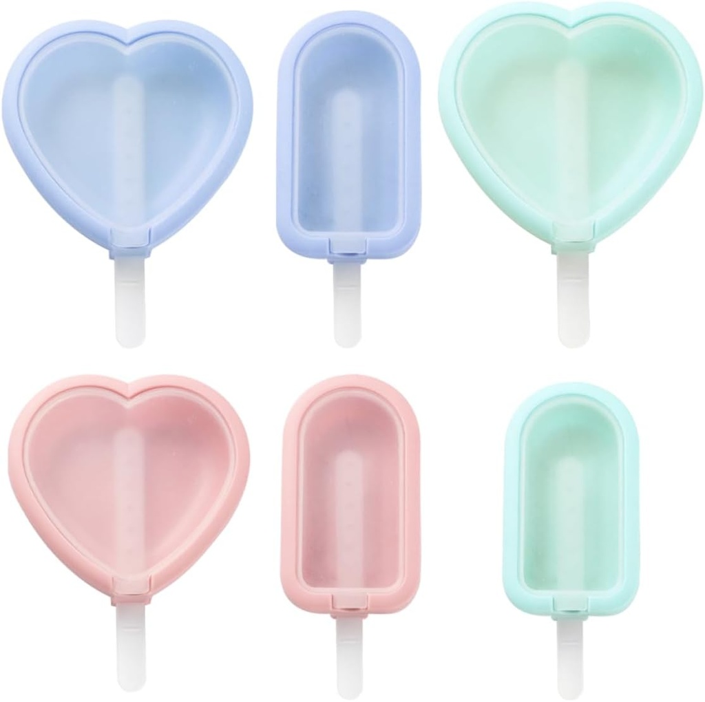 6pcs Boy Girl Ice Cream Molds Heart Semiellipse Reusable Makers Green Fun for Homemade Treats Family Friends