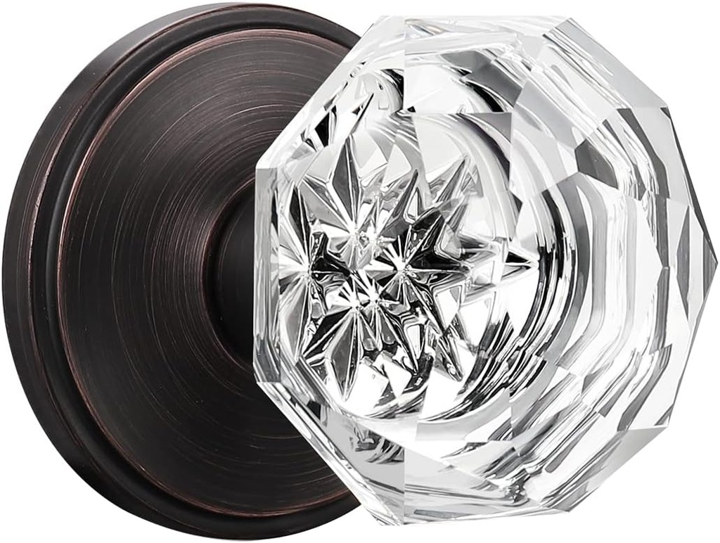 KNOBWELL 3 Pack Crystal Individual Dummy Door Knobs with Antique Oil Rubbed Bronze Rosette, Single Sided Inactive Ball Knobs Faceted Crystal Knobs Without Latch or Lock