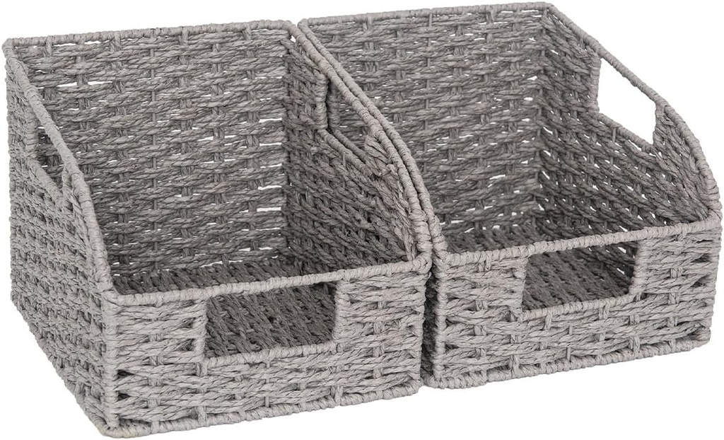 StorageWorks Wicker Baskets for Organizing, Pantry Organizers and Storage, Round Paper Rope Storage Basket for Pantry Shelves, Kitchen Counter, Gray, 2 Pack