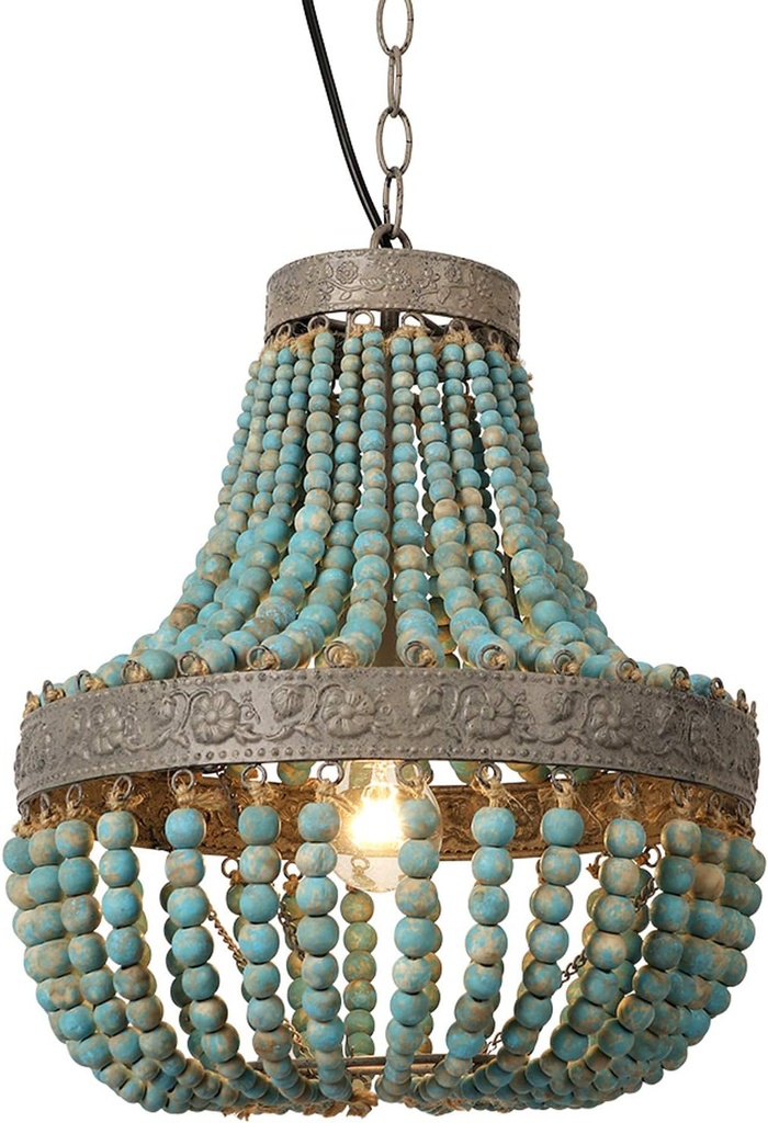 Newrays Wood Bead Chandelier Pendant Lights Gray Blue Finishing Retro Vintage Antique Rustic Kitchen Ceiling Lamp Light Fixtures