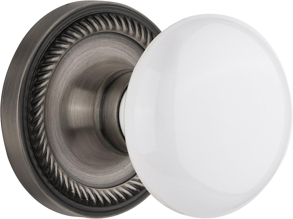 Nostalgic Warehouse Rope Rosette with White Porcelain Knob, Double Dummy, Antique Pewter